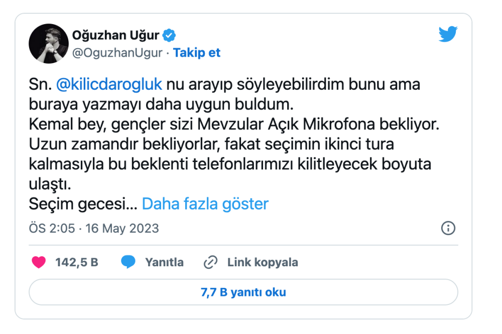 oguzhan ugur dan kemal kilicdaroglu na cagri